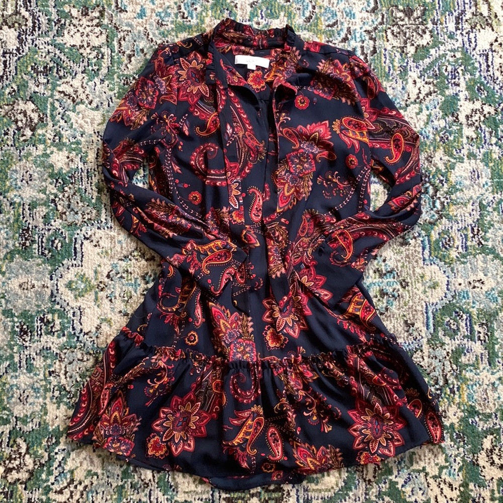 Loft Button Up Long Sleeve Split Neck Dress